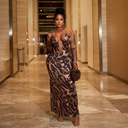 Backless Lace Up Sleeveless Maxi Dress