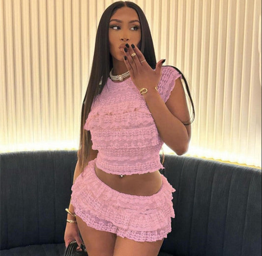 Pure Color Ruched Cropped Shorts Sets
